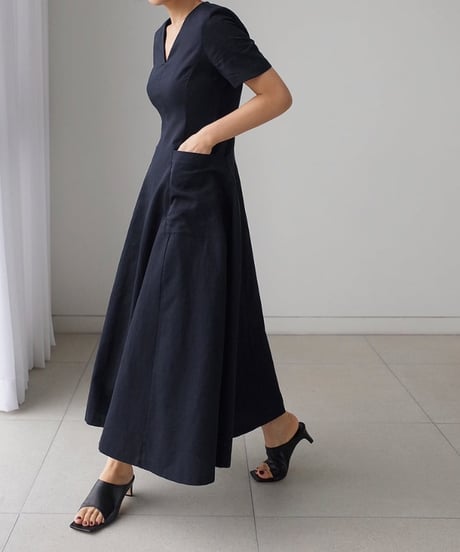 v-neck half sleeve flared dress　FL2149