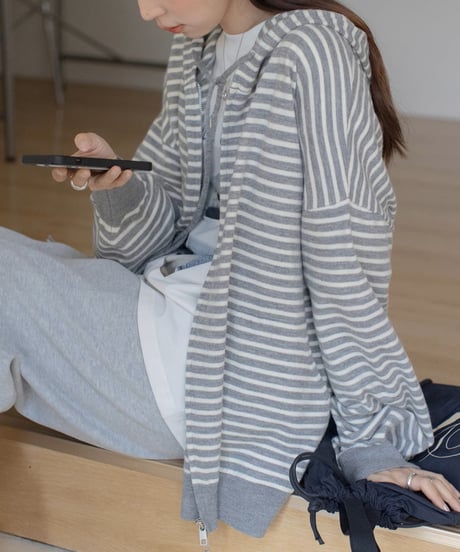 striped knit zip-up hoodie /2color　FL3315