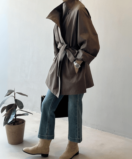 waist-marked mid-length coat /2color　FL2786