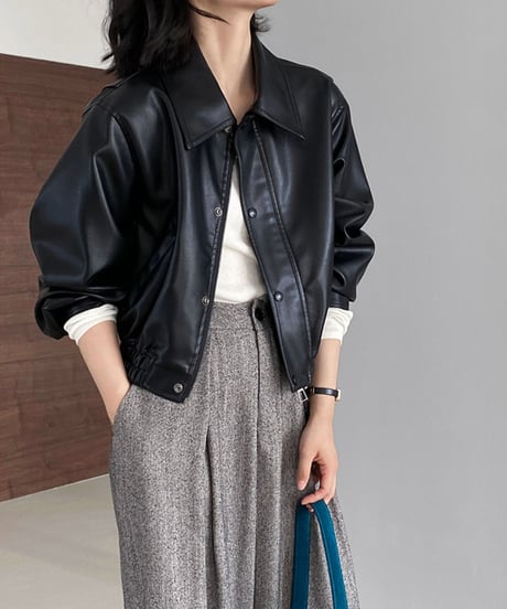 short leather jacket with collar /2color　FL2800