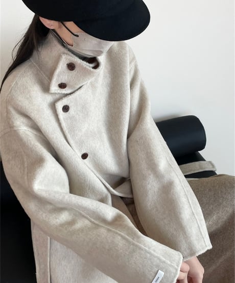 stand collar wool coat w/waist belt /2color　FL3074