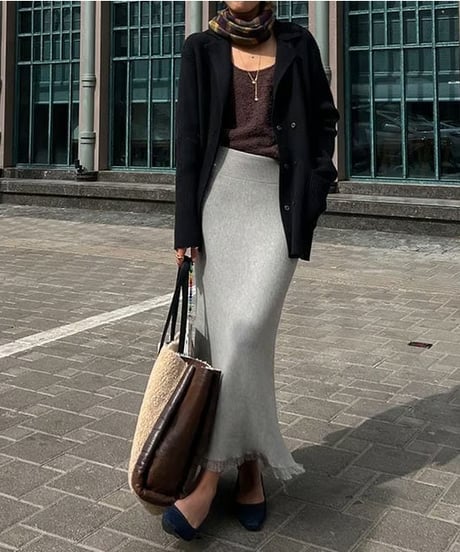 fringe hem long skirt /2color　FL2684