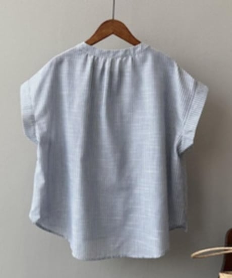 collarless blue striped shirt　FL3355