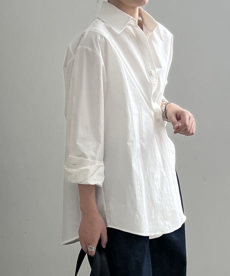 irregular slit diagonal button blouse /2color　FL2807