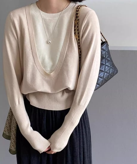 deep u-neck knit /3color　FL2801