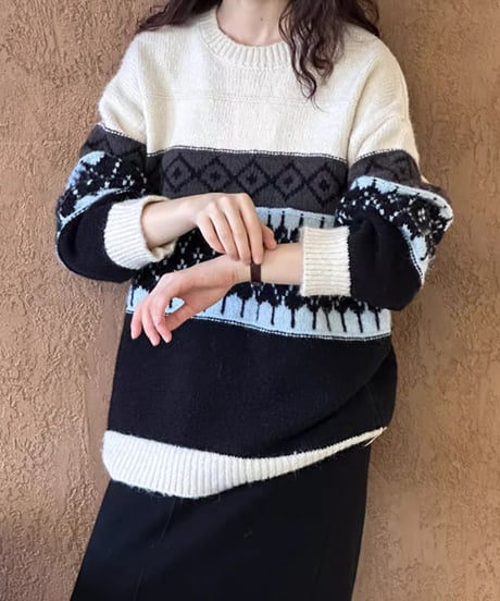lsle pattern crew neck knit　FL2876
