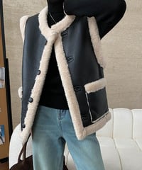 pu leather boa reversible vest　FL3123