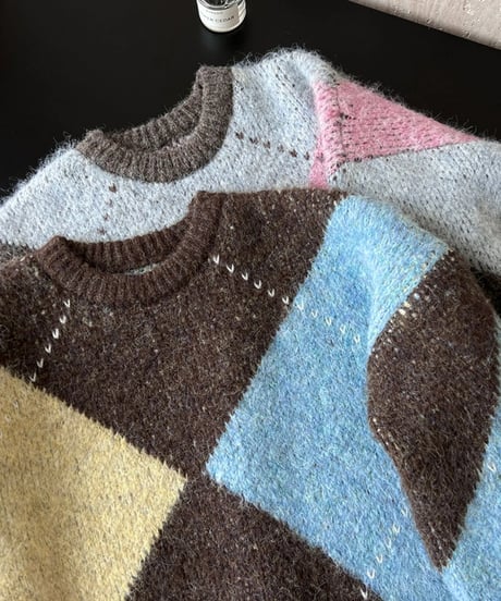 argyle knit tops  /2color　FL3012