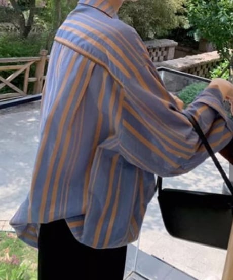 contrast cuffs striped shirt /2color　FL2604