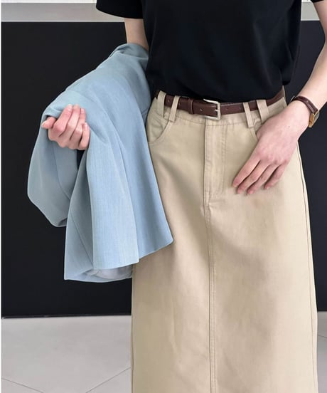 back slit long denim skirt /3color　FL2803