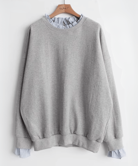 【即納品】striped frill layered sweatshirt top /2color　FL2660