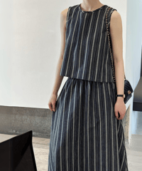 stripe sleeveless tops and skirt　FL2387