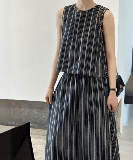 stripe sleeveless tops and skirt　FL2387