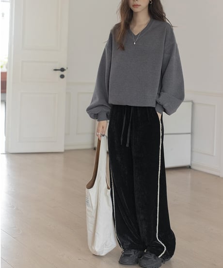 lantern sleeve v-neck pullover knit /2color　FL3178