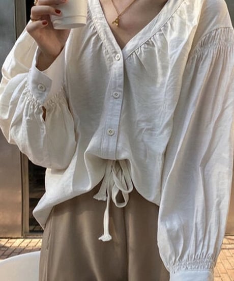 v-neck volume blouse /2color　FL3227