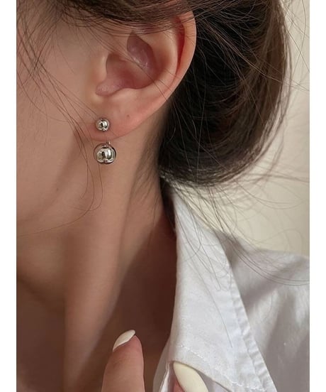 twin metal ball earrings /2color　FL2352