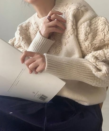 ribbed sleeve knit sweater /2color　FL3109