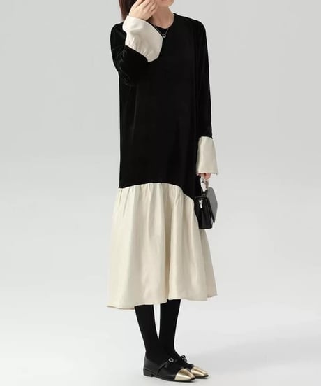 bicolor velvet flare op　FL2965