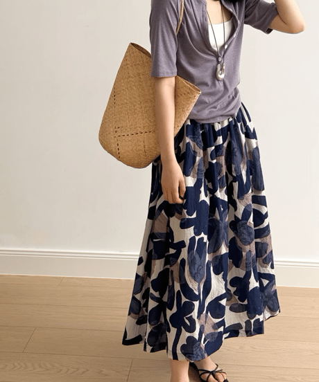 floral printed a-line skirt /2color　FL3352