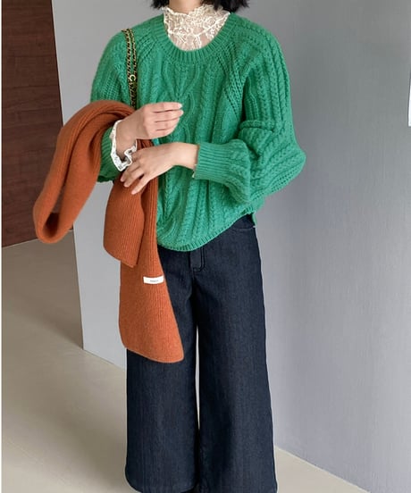 round neck pullover cable knit /6color　FL3124