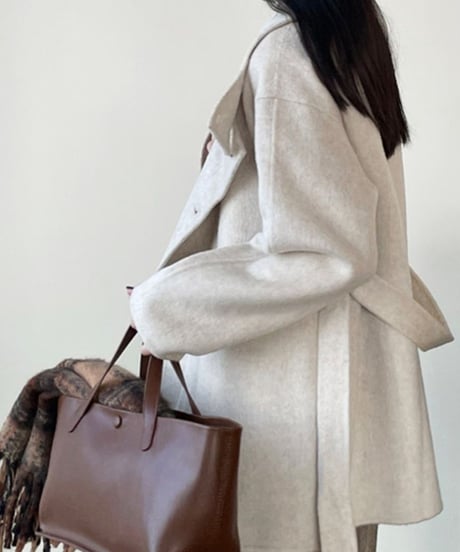 stand collar wool coat w/waist belt /2color　FL3074