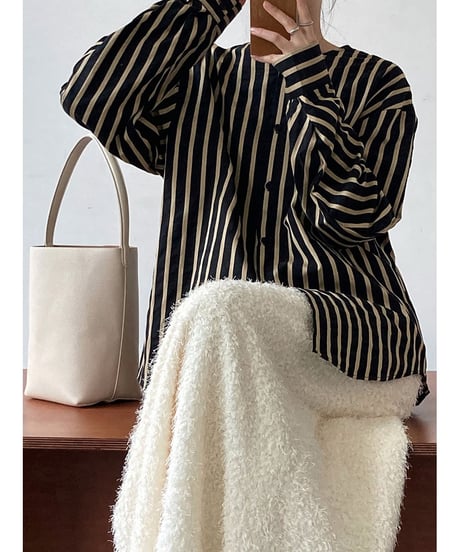 no-collar striped shirt　FL2465