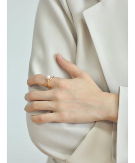 pearl cross open ring　FL2367