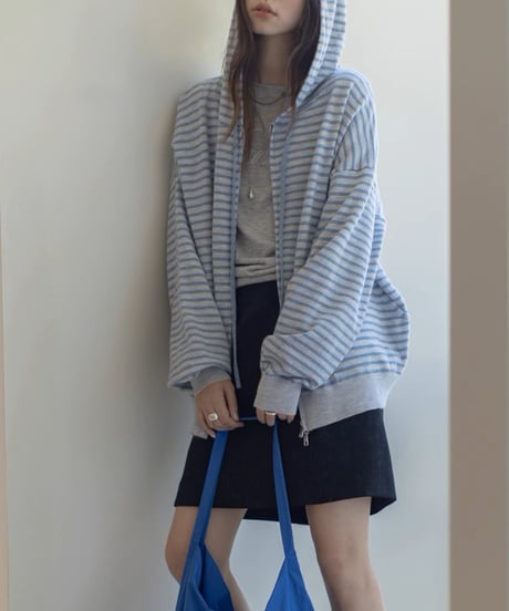 striped knit zip-up hoodie /2color　FL3315