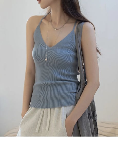 back cross strap rib camisole /4color　FL3326