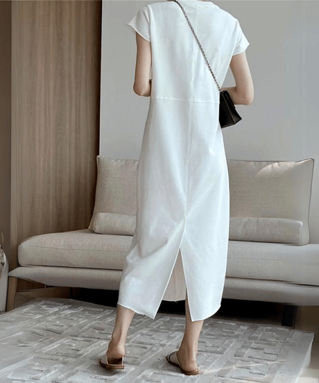 center seam back slit dress /2color　FL2043