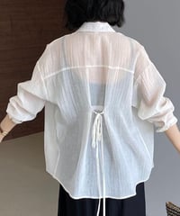 back ribbon sheer shirt /4color　FL3375