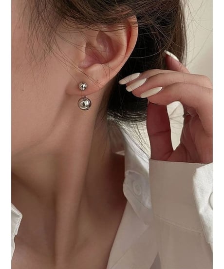 twin metal ball earrings /2color　FL2352