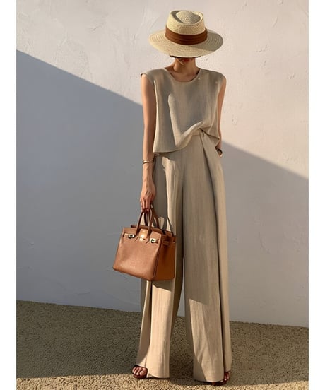 sleeveless top and wide leg pants set　FL2018