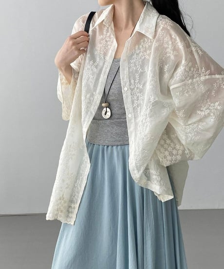 back ribbon embroidery shirtblouse　FL3646
