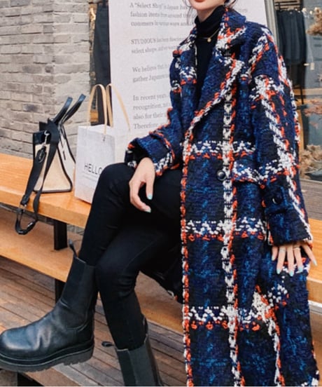 tweed plaid coat　FL2894