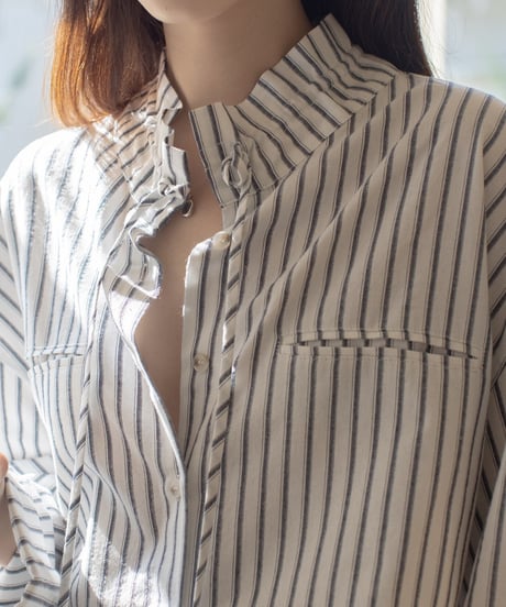 linen blend wide sleeve striped shirt /2color　FL3312