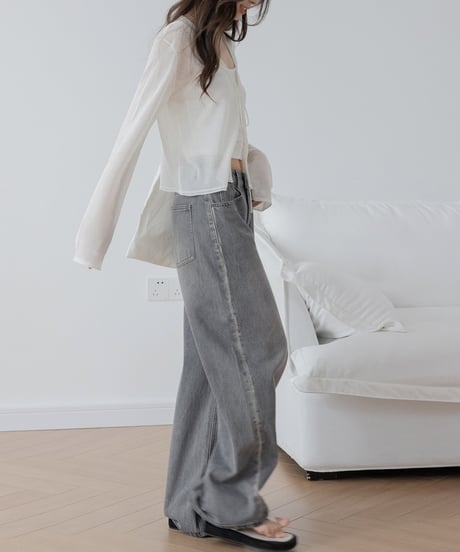 drawstring sheer knit cardigan /4color　FL3293