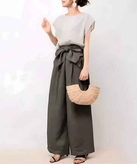 summer bow wide pants set /2color　FL3464