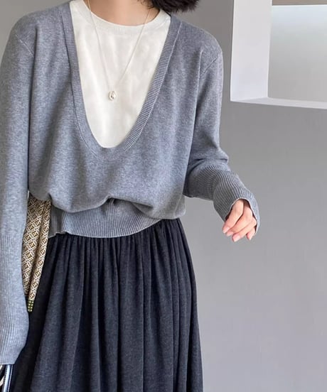 deep u-neck knit /3color　FL2801