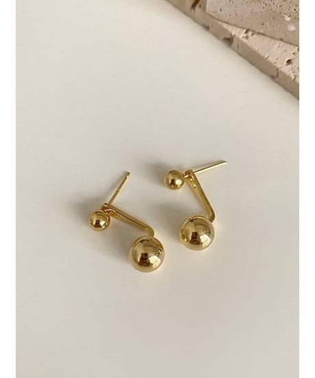 twin metal ball earrings /2color　FL2352