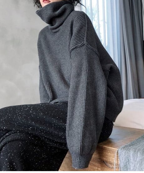 loose high neck knit /2color　FL2681