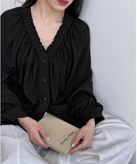 gathered v-neck shirt /2color　FL3370