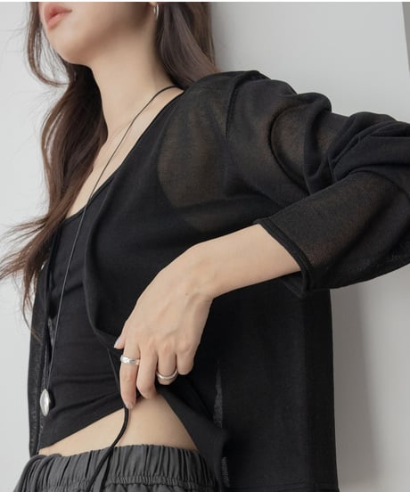 drawstring sheer knit cardigan /4color　FL3293