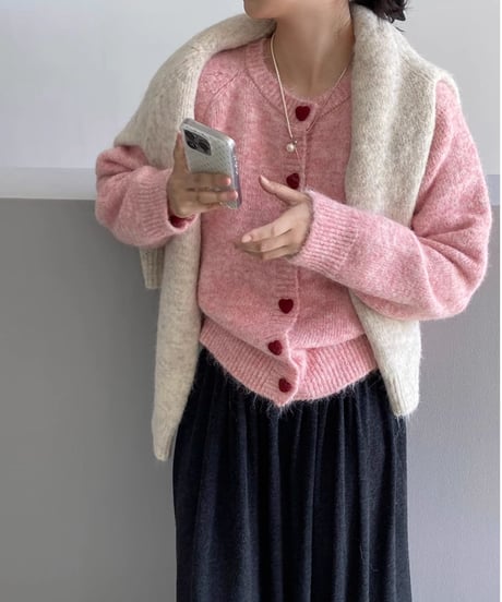 heart button knit cardigan /5color　FL2799