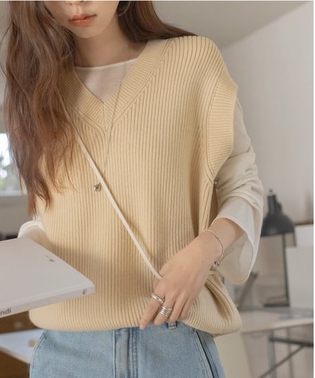 v-neck knit vest /3color　FL3308