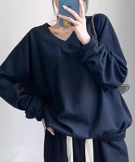 short v-neck sweat top /2color　FL2623