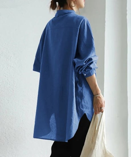 stand neck single breasted shirt /4color　FL3334