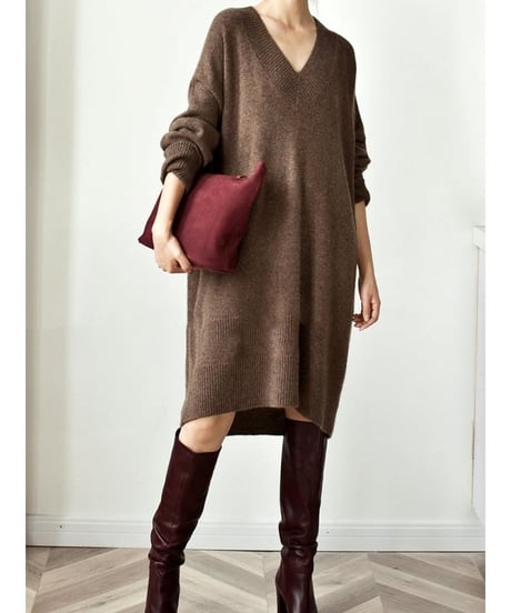oversized v-neck long knit /3color　FL2494