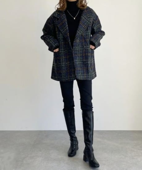 tweed plaid middle coat /2color　FL2994
