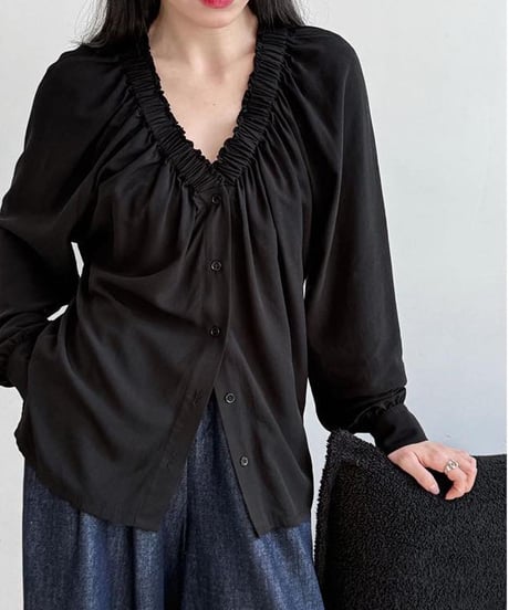 gathered v-neck shirt /2color　FL3370
